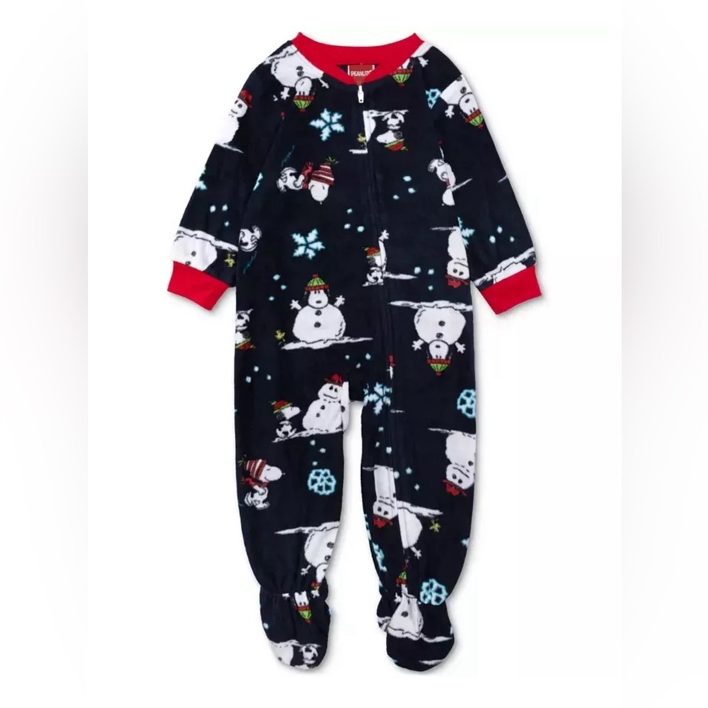Peanuts  Briefly Stated Matching Baby Footed One-Piece Pajamas, Navy, 24 Months